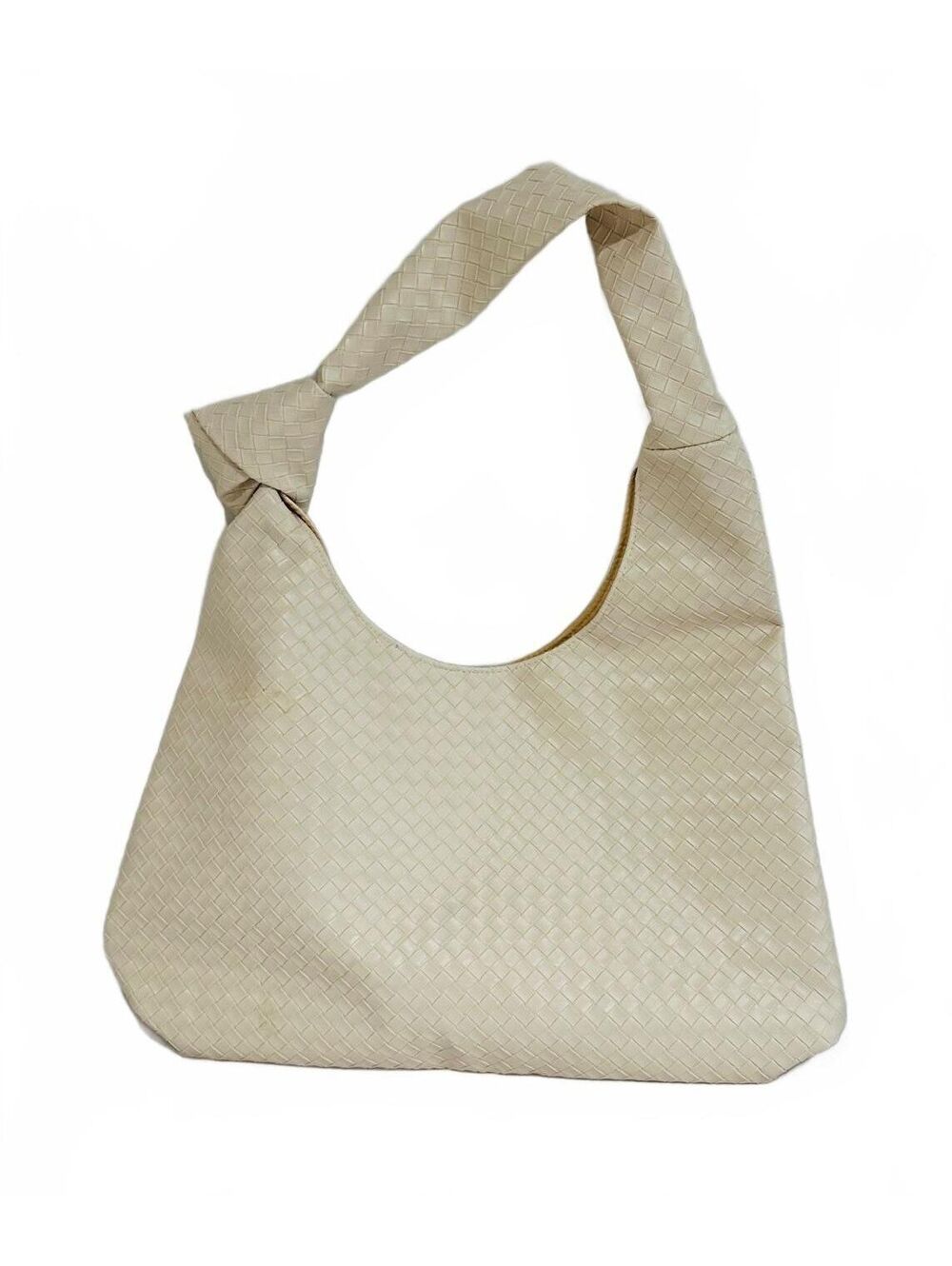 Ulta Cream Woven Shoulder Bag with Knot Detail